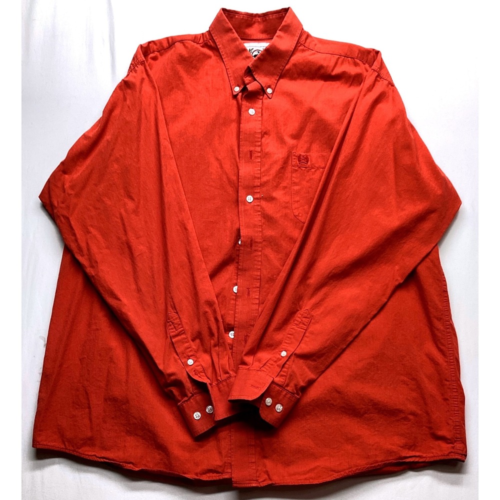 Cinch Mens XL Orange Textured Long Sleeve Western Button Down Shirt Logo Pocket